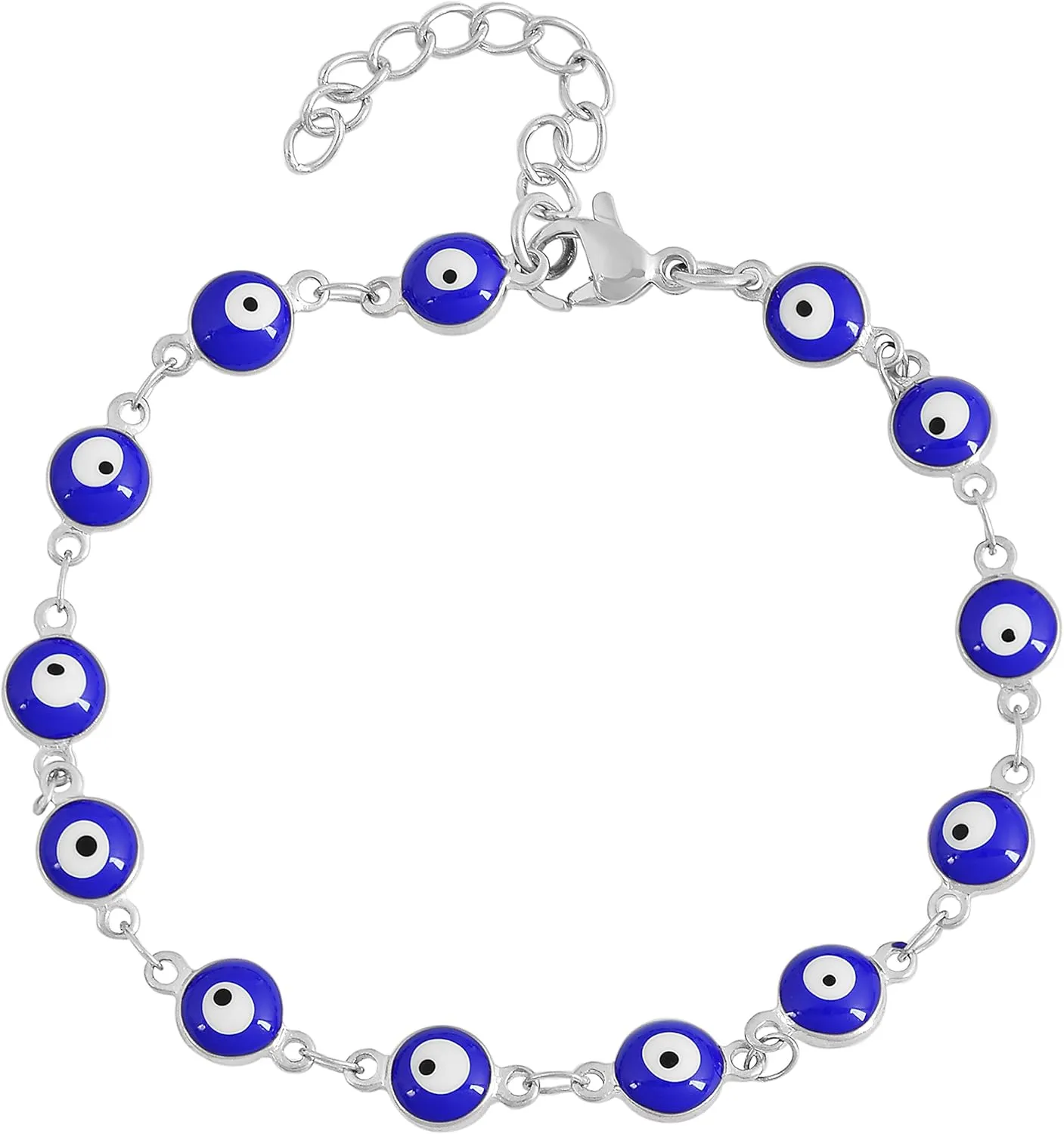 Edforce Stainless Steel Women's Charm Enamel Evil Eye Protection Link Chain Bracelet