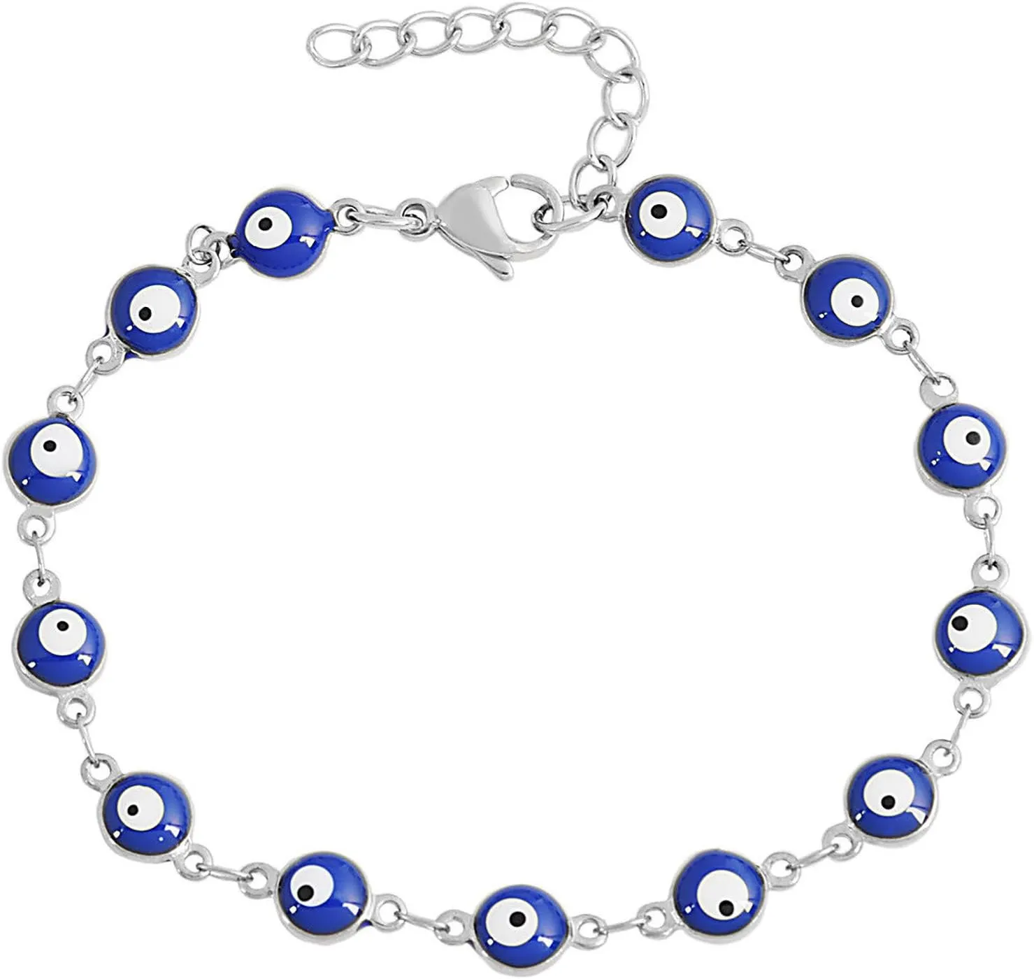 Edforce Stainless Steel Women's Charm Enamel Evil Eye Protection Link Chain Bracelet