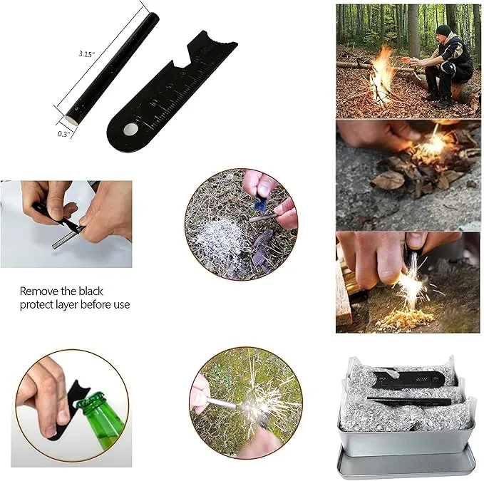 eGreen Emergency Ferro Rod Striker Magnesium 6 Bags Wax Jute Rope   Tin Box for Camping Hiking Bushcraft Survival Outdoor Gear