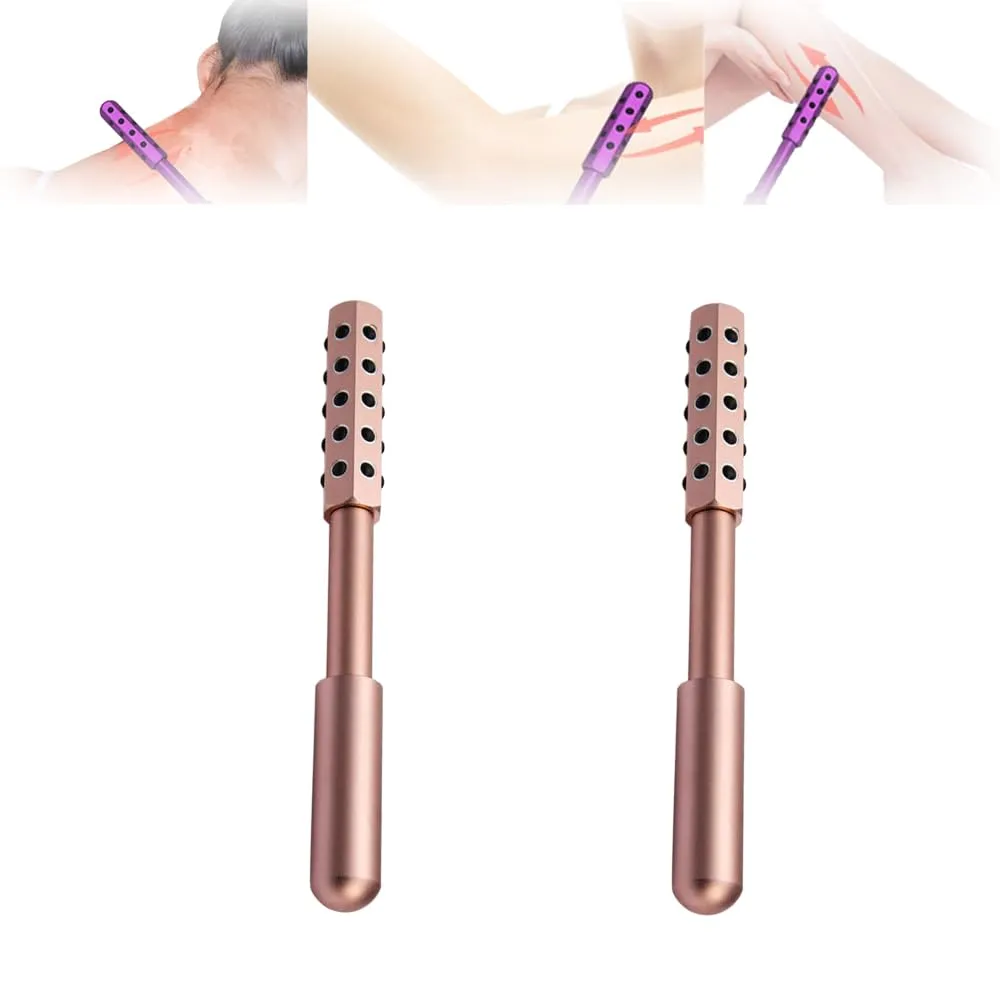 Elarique Glow Sculpting Beauty Roller – Germanium Stone Face Sculpting Tool for Uplift Facial Massage • Portable Facelift Pro Roller for Radiance & Skin Tightening with Ergonomic Handle (Gold,2PC)