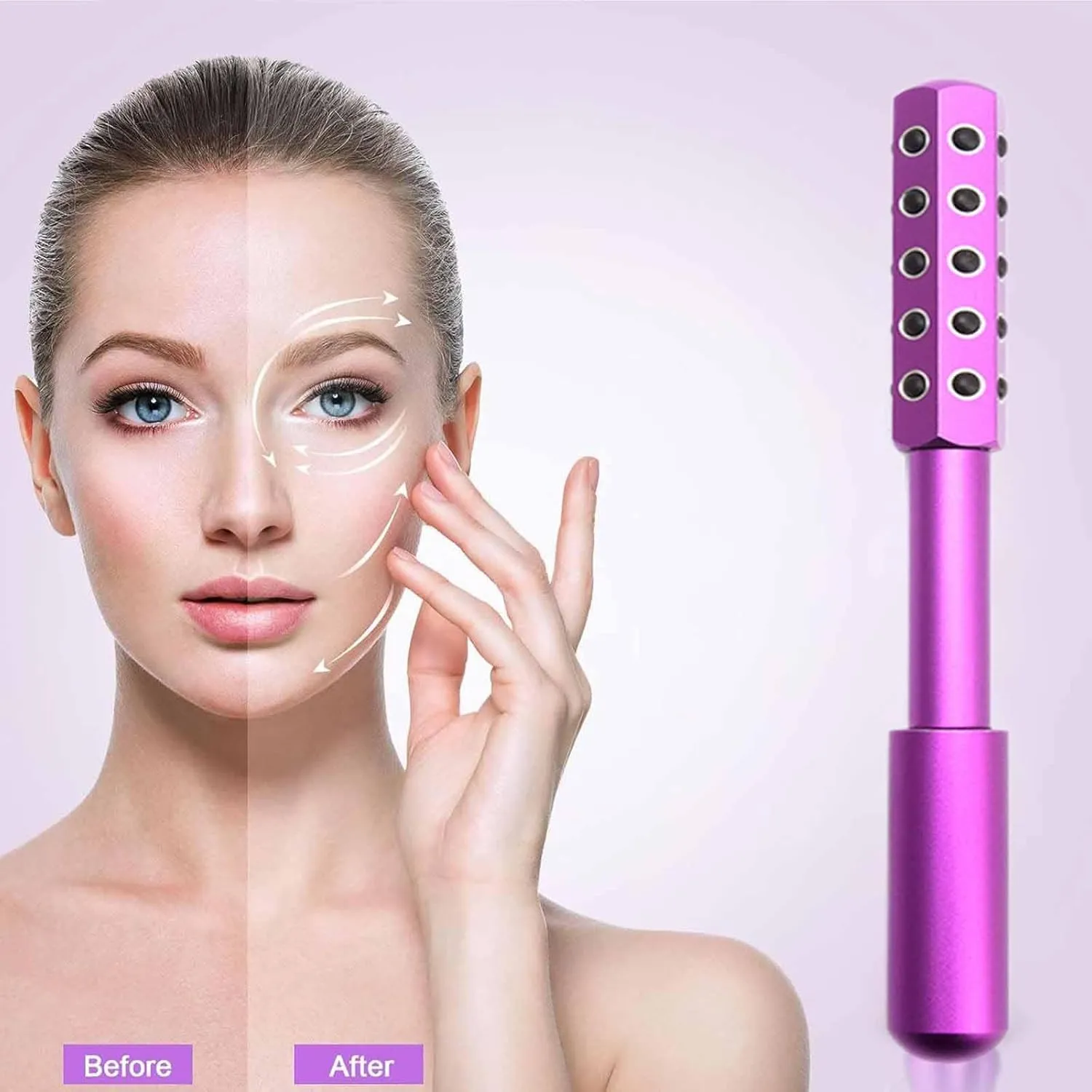 Elarique Glow Sculpting Beauty Roller – Germanium Stone Face Sculpting Tool for Uplift Facial Massage • Portable Facelift Pro Roller for Radiance & Skin Tightening with Ergonomic Handle (Gold,2PC)