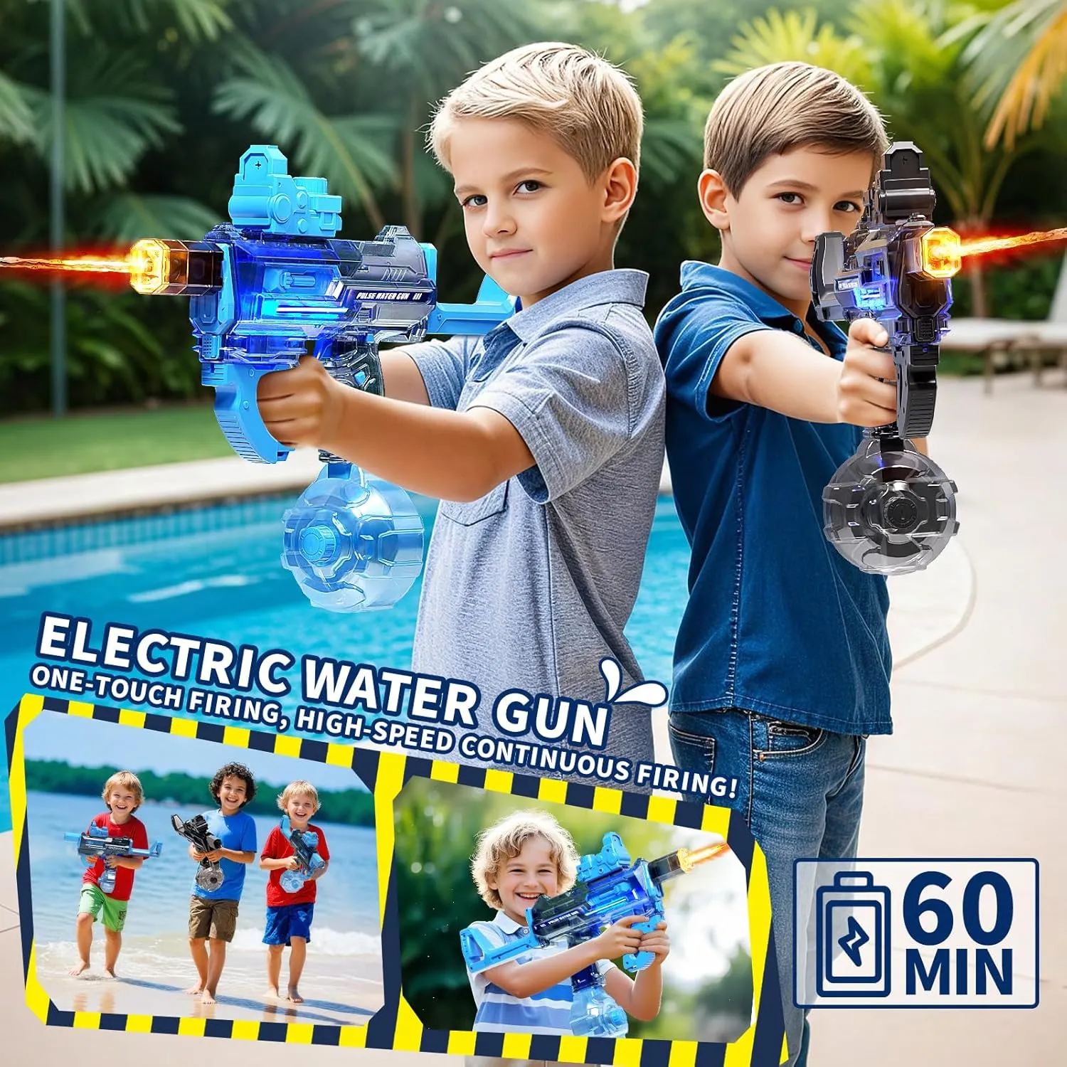 Electric Blaster Water Guns for Adults & Kids, Automatic Squirt Guns with 32-44 FT Long Range, Super Soaker Water Guns with LED Light, Summer Outdoor Beach Swimming Party Pool Toy (2 Pack)