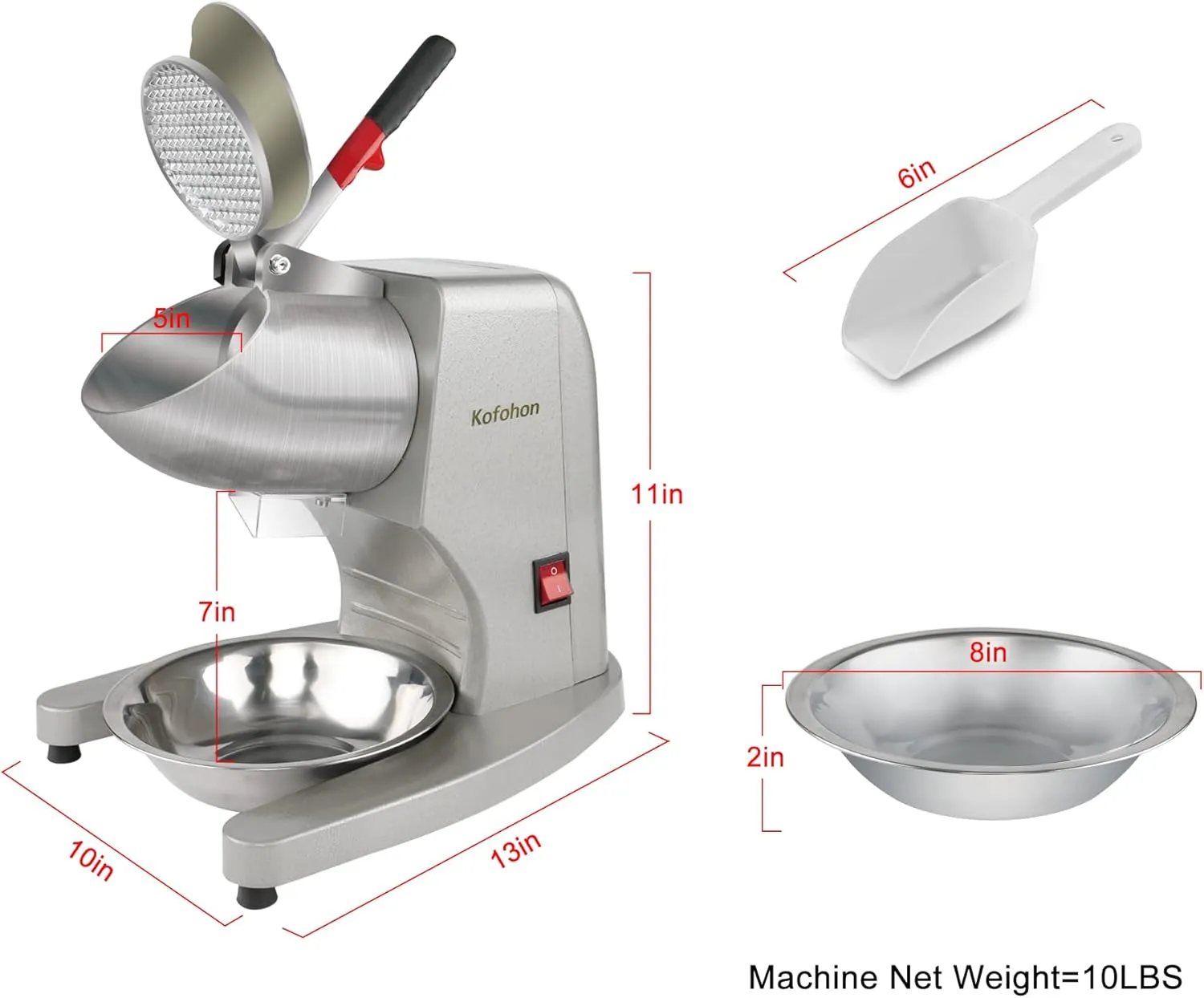 Electric Ice Shaver,Shaved Ice Machine Strong Powerful For Home&Commercial Use,Steel Ice Crusher With Dual Blades&Lips,Higher Ice Outlet for Plate,Bowl&Cup,300W/2200rpm/220lbs/hrs.