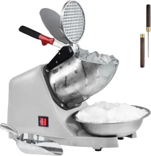 Electric Shaved Ice Machine,with Ice Pick and Scoop,3 Blades of Electric Snow Cone Machine(300W 2200r/min),Splash Proof Ice Shaver Machine,Ice Crusher Machine for Home Commercial Use (Silver)