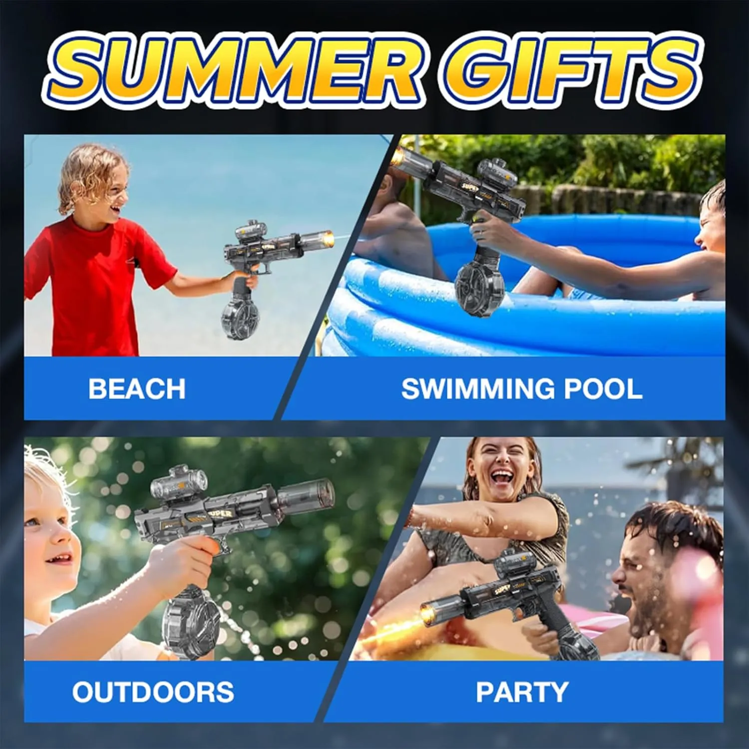 Electric Water Guns for Adults Kids, Automatic Squirt Gun with 26FT Range, Super Blaster Soaker High Capacity Pistol for Swimming Pool Party Toy ColorBlast LED Electric Water Gun (1BK 1R)