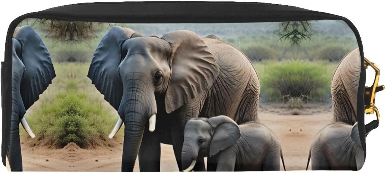 Elephant And Baby Elephant Print Portable Makeup Bag,Travel-Friendly Design,Versatile Mini Makeup Pouchtion