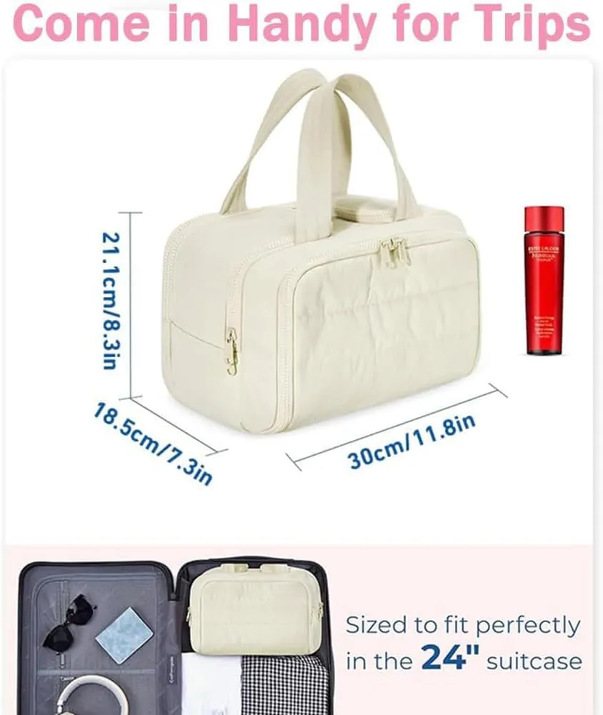 Elouva Toiletry Bag, Large Capacity Wide-Open Travel Makeup Bag, 4-in-1 Puffy Multi-functional Cosmetic Bags for Women, Portable Waterproof Open Flat Organizer Bags (Purple)