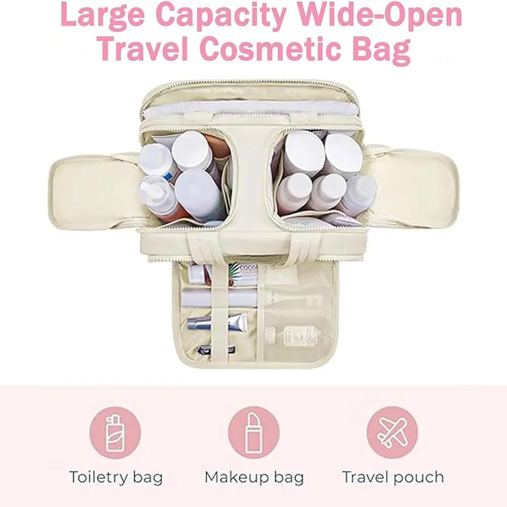 Elouva Toiletry Bag, Large Capacity Wide-Open Travel Makeup Bag, 4-in-1 Puffy Multi-functional Cosmetic Bags for Women, Portable Waterproof Open Flat Organizer Bags (Purple)
