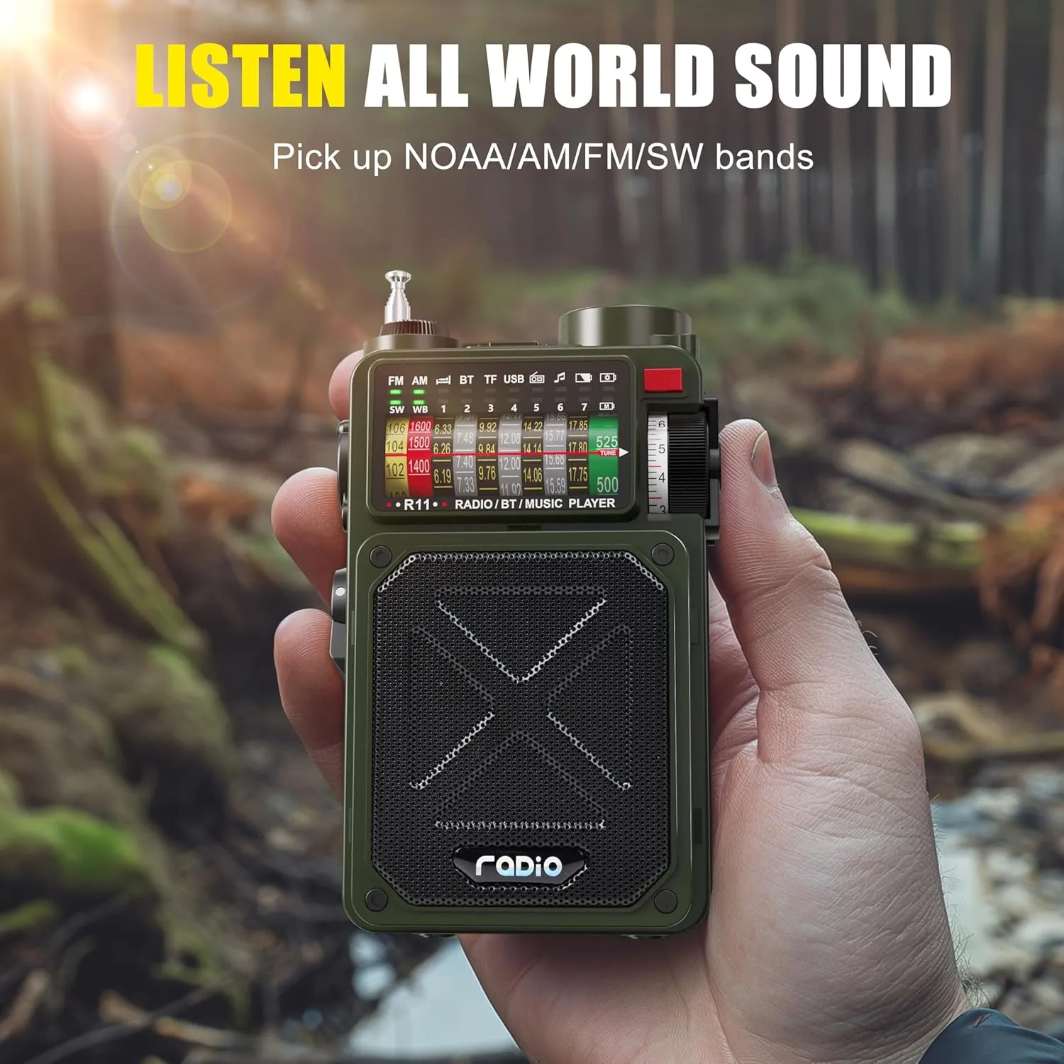 Emergency Crank Radio - 4000mAh/14800mWh AM/FM/WB/SW/NOAA Weather Radio with Bluetooth,Flashlight,SOS Alarm, Powered by USB Charged,Hand Crank & Solar Power for Camping, Emergency