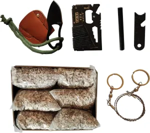 Emergency Fire Starter 6 Bag Megnesiums Multi Purpose Card Tool Saw Ferro Rod Striker Blanket Wax Rope for Camping Hiking Bushcraft   Tin Box (Mg   FerroStriker   Knife   Saw   Tool)
