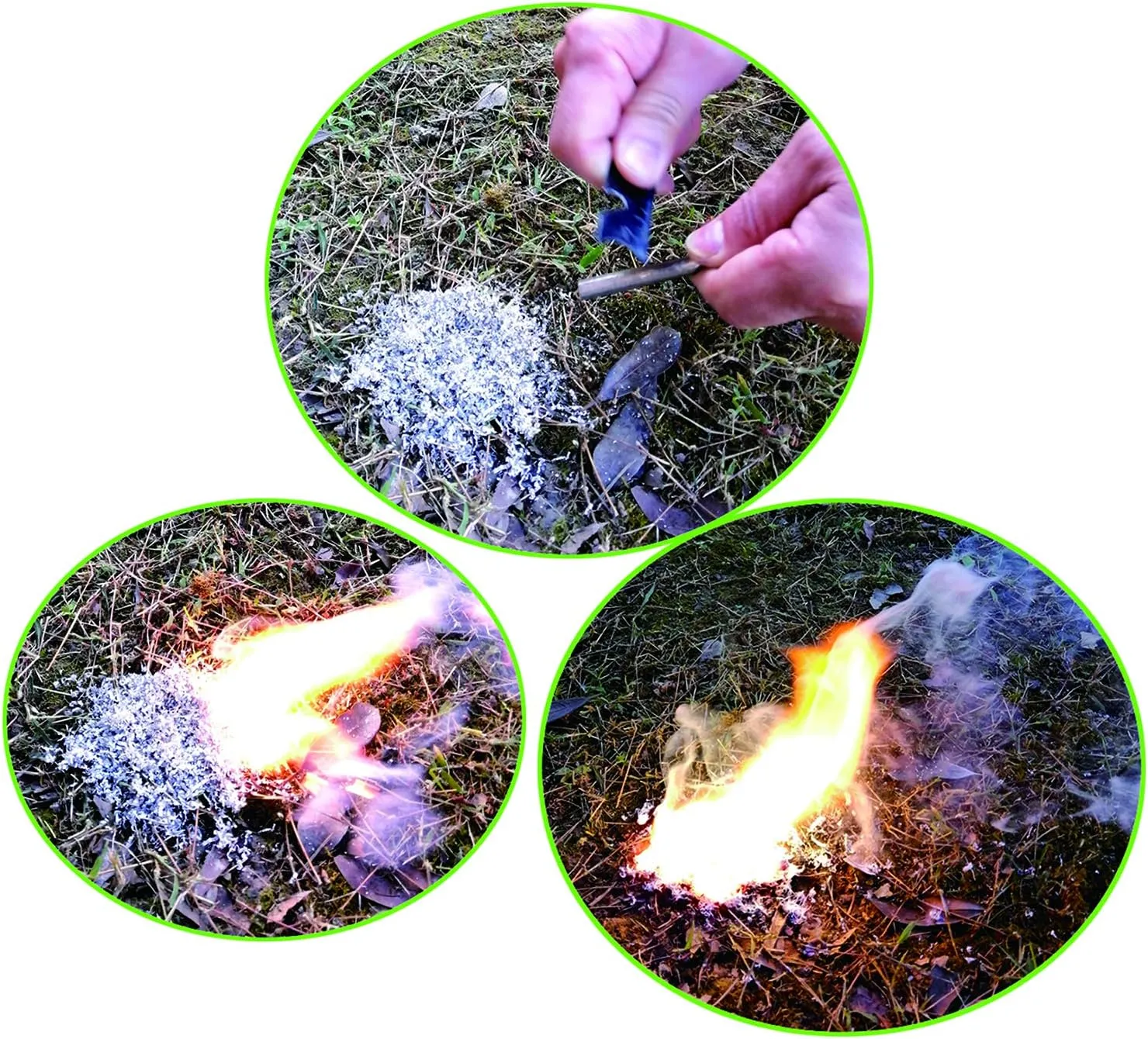 Emergency Fire Starter Magnesium 6 Bags Wax Infused Jute Rope Ferro Rod Striker Saw Wire for Camping Hiking Bushcraft Hurricane   Tin Container