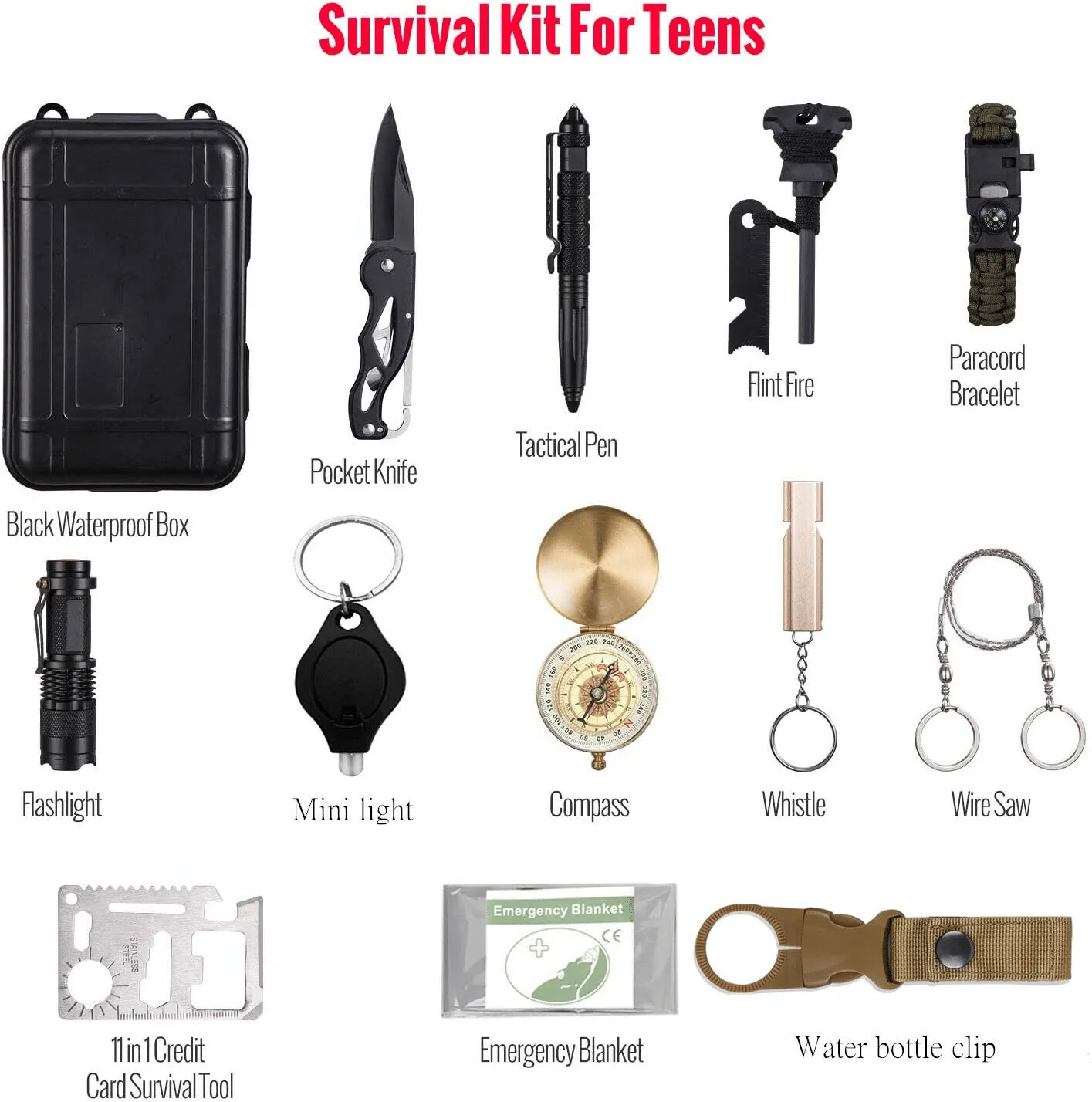 Emergency Optimized Kit Set 14-In-1 Outdoor Hiking Highly recommended Camping Box Survival Case Gear Tactical