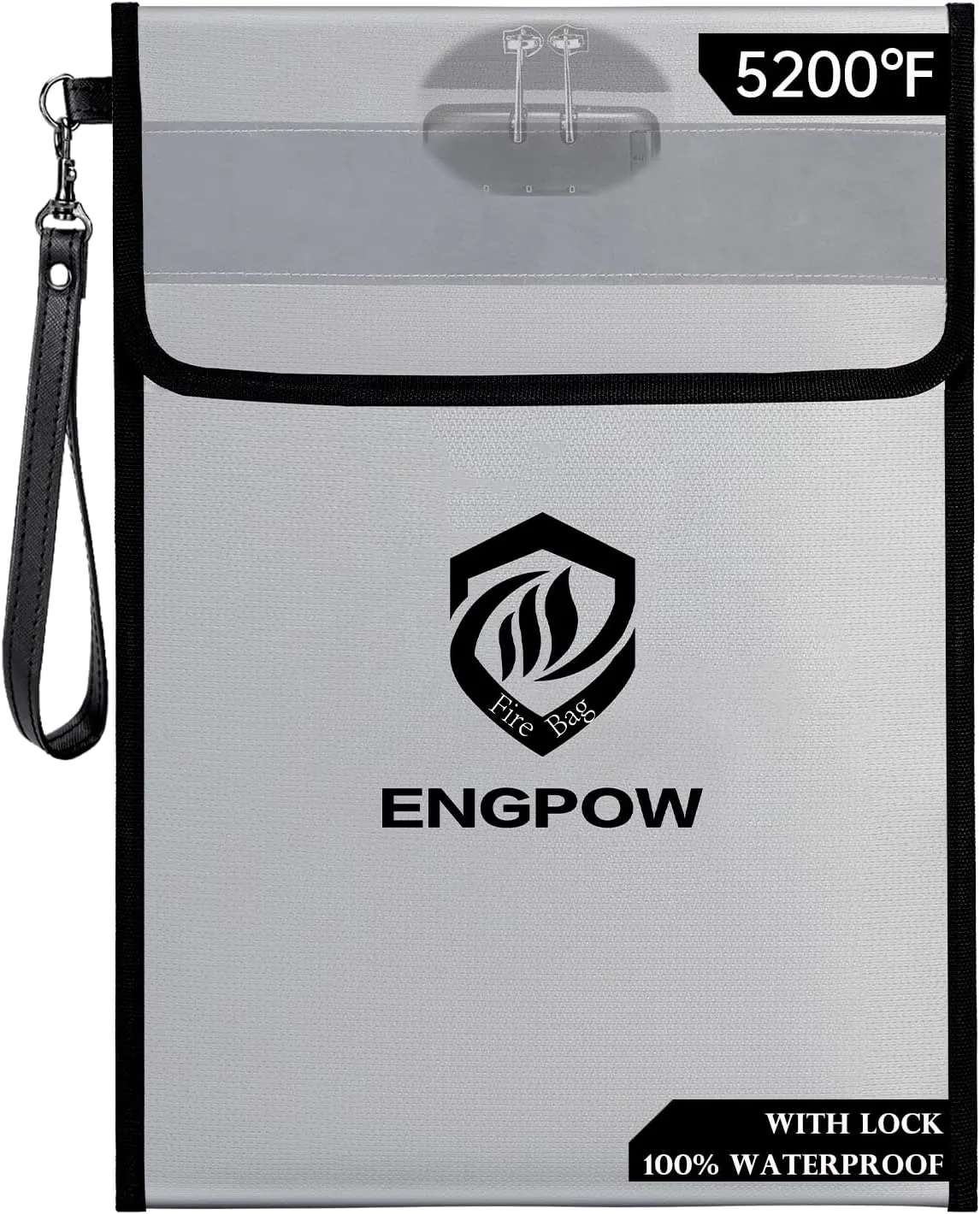 ENGPOW Fireproof Document Bag with Lock (5200℉),15”x 11” Fireproof Money Pouch with Zipper, Fireproof File Safe Storage Organizer Holder for Valuables,Cash,A4 Legal Important Documents and More