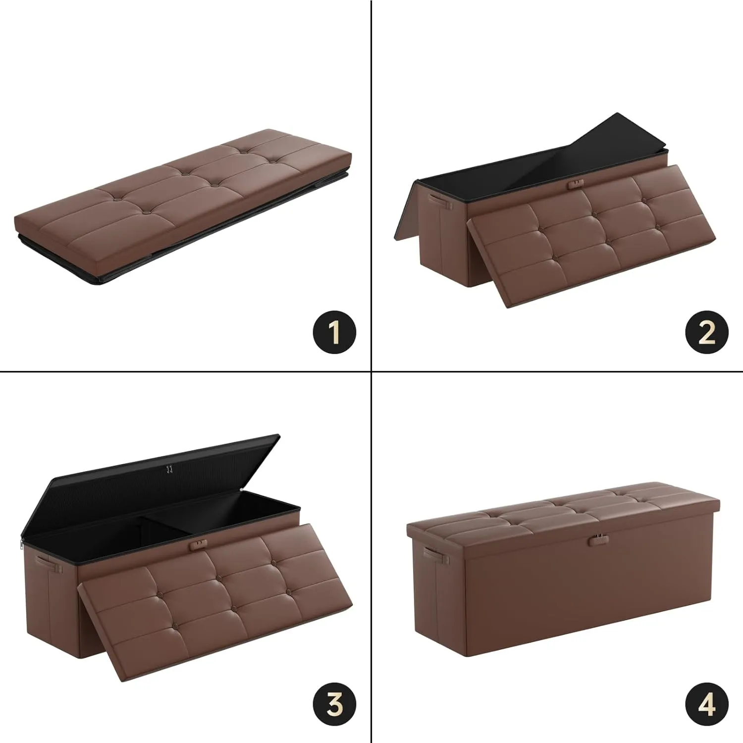ENGPOW Storage Ottoman, Fireproof Folding Bench with Lock(15”x 43”x15”), Water-Resistant ＆ Heat Insulation Large Storage Chest with Handles＆2 Extra Spaces Safe for Living Room, Bedroom, Home, Brown