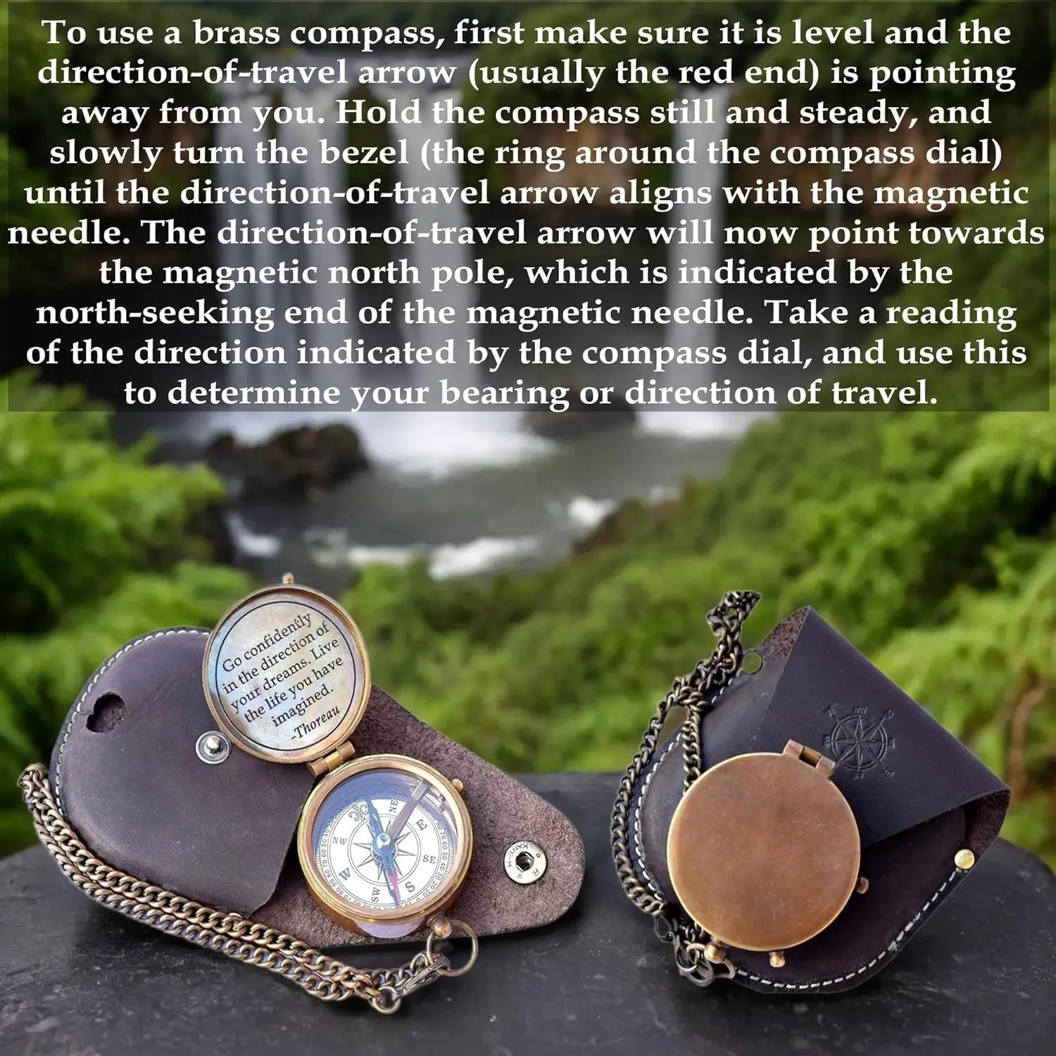 Engraved Brass Compass, Antique Nautical Vintage Directional Magnetic Compass, with Famous Scripture Quote, Baptism Gifts with Leather Case