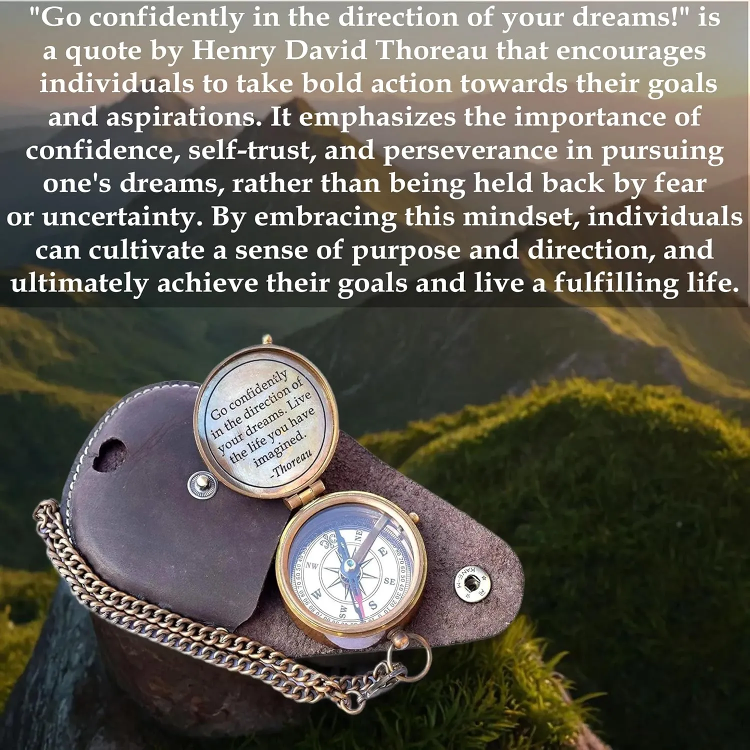 Engraved Brass Compass, Antique Nautical Vintage Directional Magnetic Compass, with Famous Scripture Quote, Baptism Gifts with Leather Case