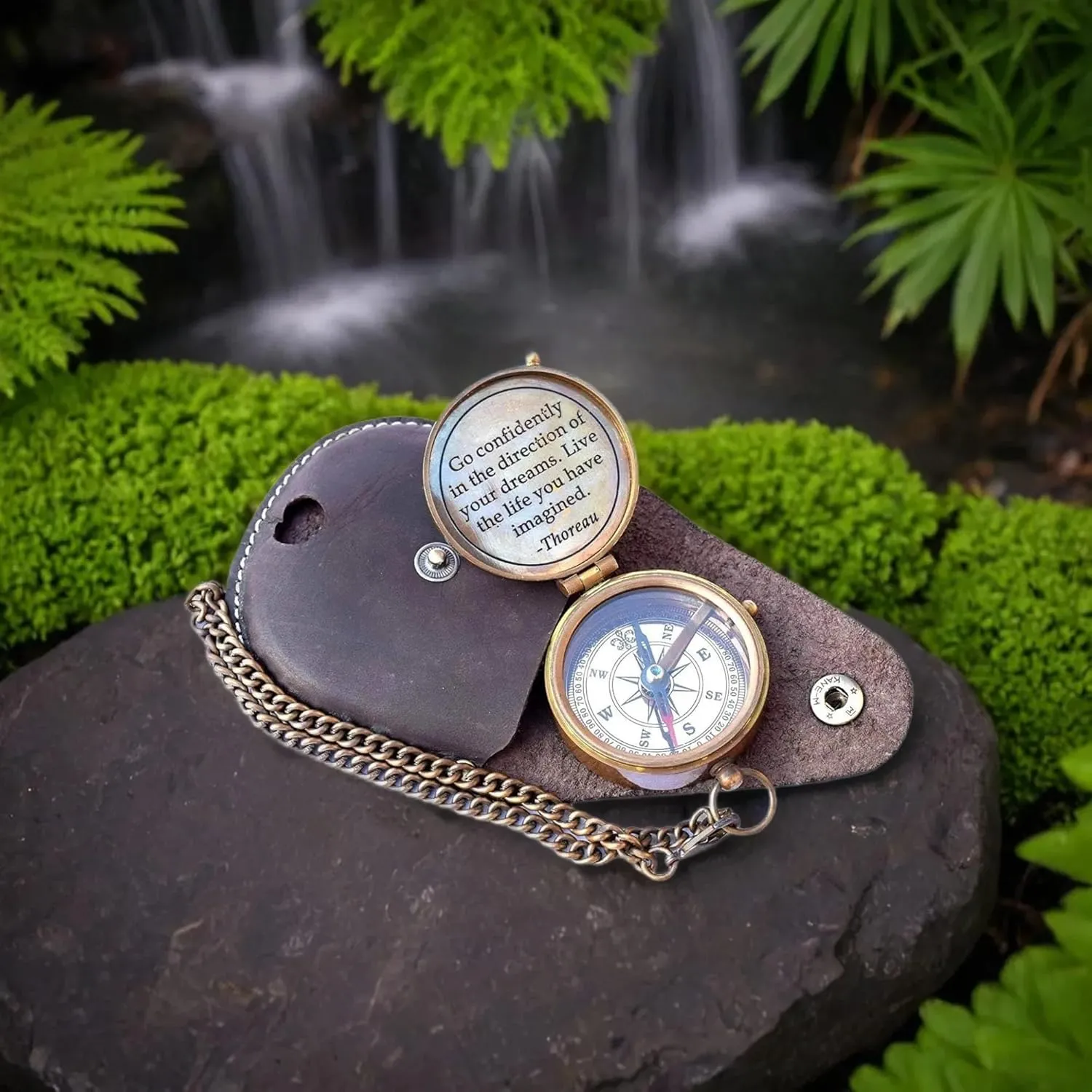 Engraved Brass Compass, Antique Nautical Vintage Directional Magnetic Compass, with Famous Scripture Quote, Baptism Gifts with Leather Case