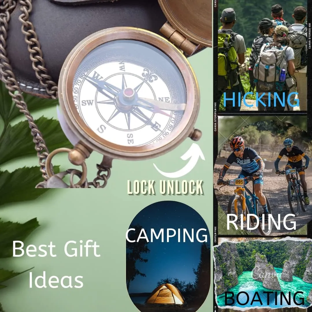 Engraved Brass Compass, Antique Nautical Vintage Directional Magnetic Compass, with Famous Scripture Quote, Baptism Gifts with Leather Case