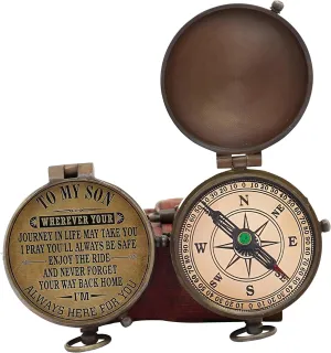 Engraved Brass Compass Gift to My Son/to Our Son/Nautical Gift for Son from Dad/Gift to Son from Mom A Perfect and Unique Gift with Leather Case (to My Son)