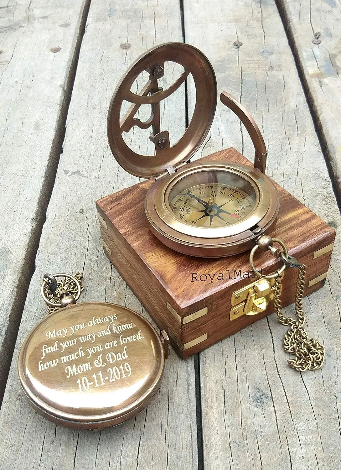 Engraved Nautical Compass - Personalized Compass for Men, Groomsmen, Wedding, Hiking, Corporate Gifts