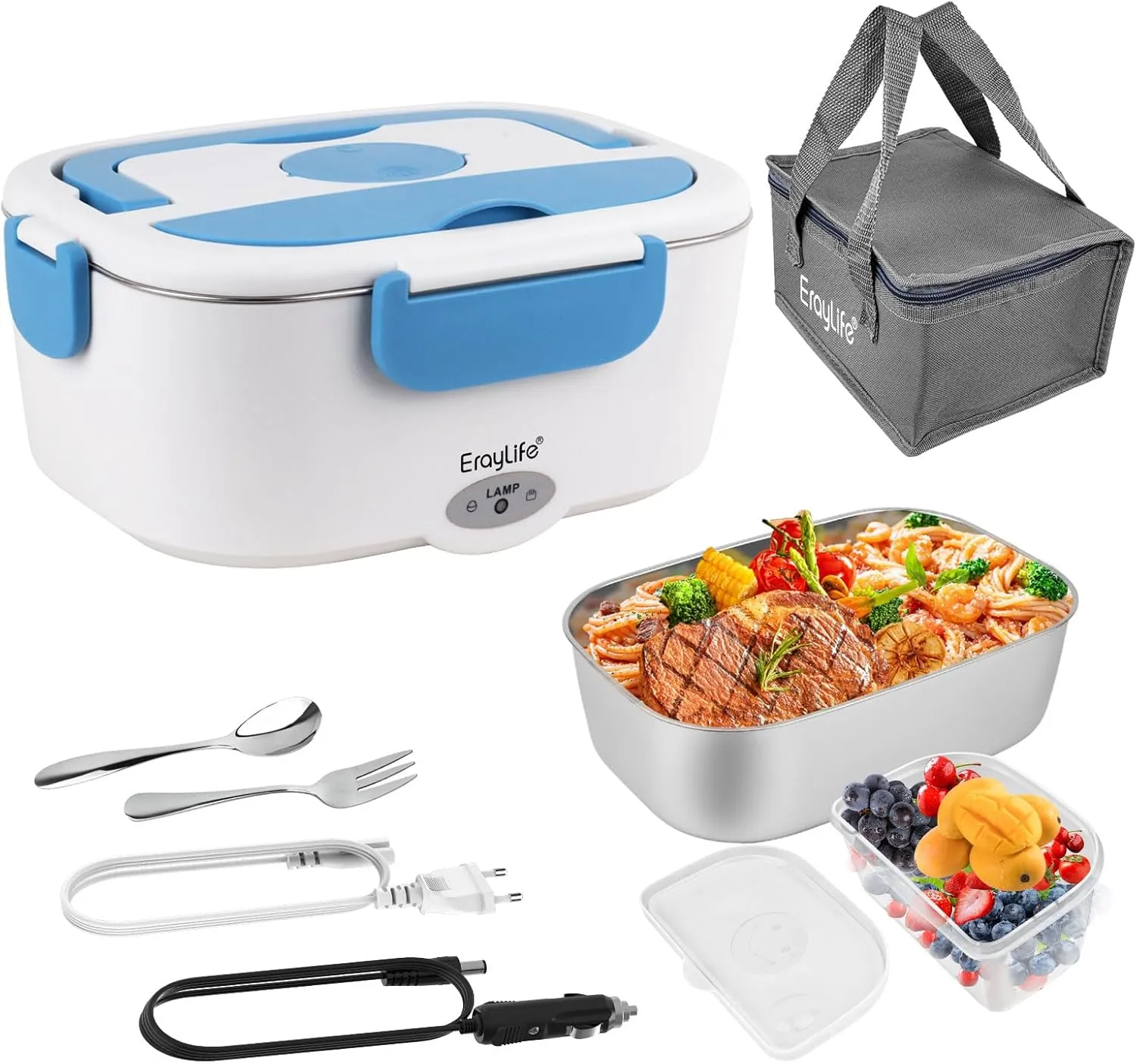 ErayLife Electric Lunch Box 75W Heated Lunchbox,ood Heated Lunch Box for Adults 3-in-1 12V 24V 110V for Car Truck Work,Portable Food Warmer Heating Lunch Box with Carry Bag/1.5L Removable SS Container