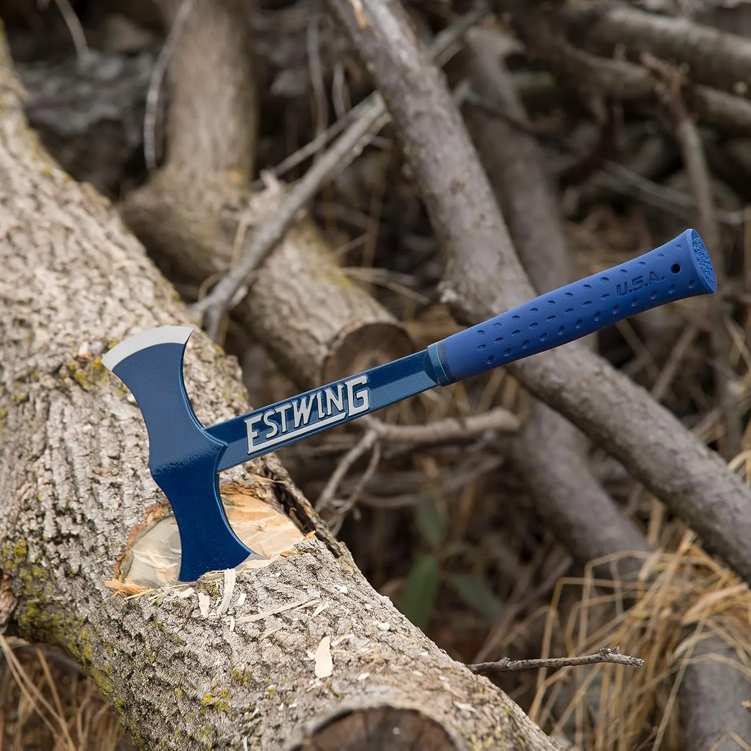 Estwing - Drake Off Road Tools Double Bit Axe - 38 oz Wood Spitting Tool with Forged Steel Construction & Shock Reduction Grip - E6-DBA Blue