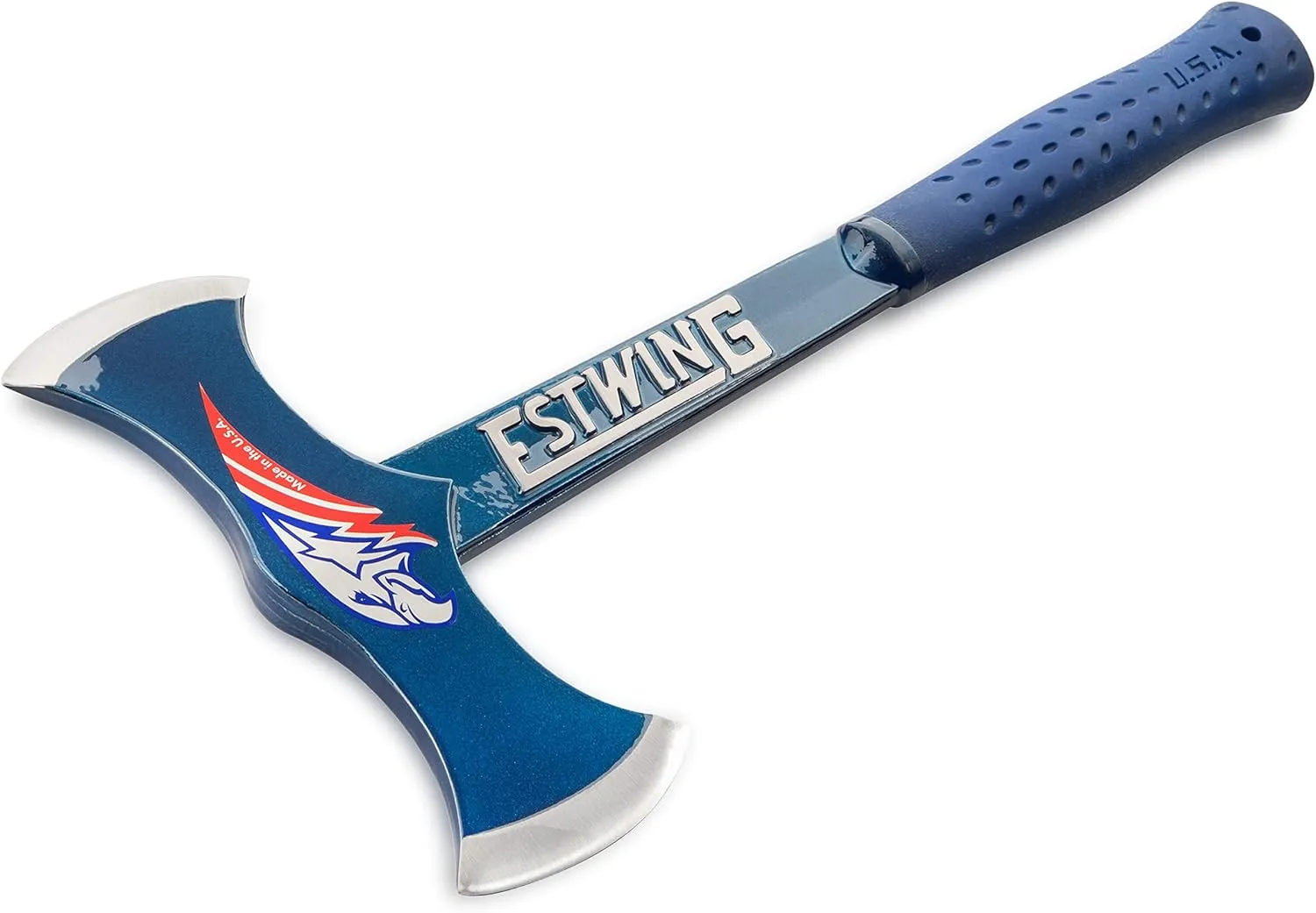 Estwing - Drake Off Road Tools Double Bit Axe - 38 oz Wood Spitting Tool with Forged Steel Construction & Shock Reduction Grip - E6-DBA Blue