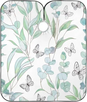 Eucalyptus Leaves White Butterflies Barber Bib Hair Coloring Capes Adults, Salon Shampoo Cape