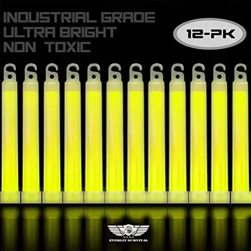 EVERLIT Survival Emergency Glow Sticks- 6 Inches Light Sticks for First Aid Kit, Survival Kit, Camping, Hiking, Outdoor, Disasters, Emergencies Up to 12 Hours Duration… (12 Pack, Yellow)