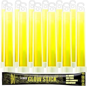 EVERLIT Survival Emergency Glow Sticks- 6 Inches Light Sticks for First Aid Kit, Survival Kit, Camping, Hiking, Outdoor, Disasters, Emergencies Up to 12 Hours Duration… (12 Pack, Yellow)