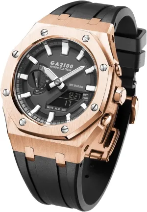 EZZON For GA2100-5A Metal Watch Case Silicone Watchband 316 Stainless Steel Modified Accessories Kit