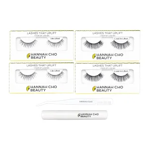 False Lashes for Monolids Starter Kit - Natural Eyelid Lifting Strip Eyelashes with Lash Applicator and Lash Adhesive - Best Lashes for Asian Eyes - Hannah Cho Beauty