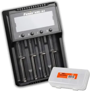 FENIX are-A4 Multifunctional Smart Battery Charger for Popular Rechargeable Batteries (18650, 21700, 16340) with LumenTac Battery Organizer