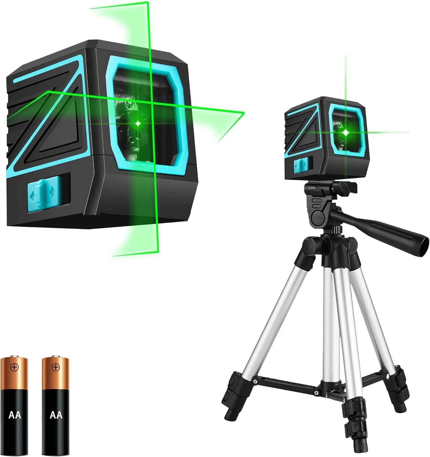 FenoGan Laser level with tripod, 100 foot self leveling green crosshair laser large window upgrade, suitable for hanging ceramic tile decoration and DIY indoor construction - including battery