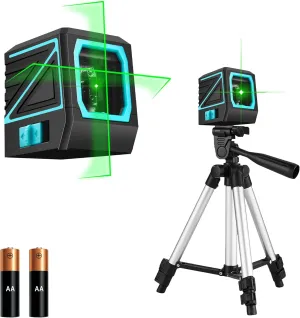 FenoGan Laser level with tripod, 100 foot self leveling green crosshair laser large window upgrade, suitable for hanging ceramic tile decoration and DIY indoor construction - including battery