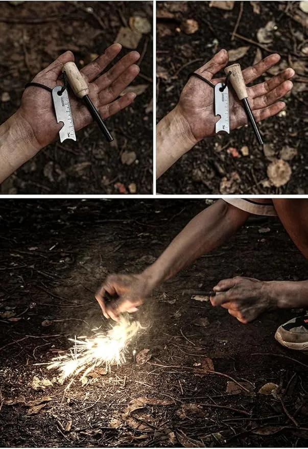 Ferro Rod Fire Starter Survival Tool, Magnesium Fire Starter Kit with Neck Lanyard, It's Suitable for Emergency Fire Making in Wild Camping, Hiking and Outings