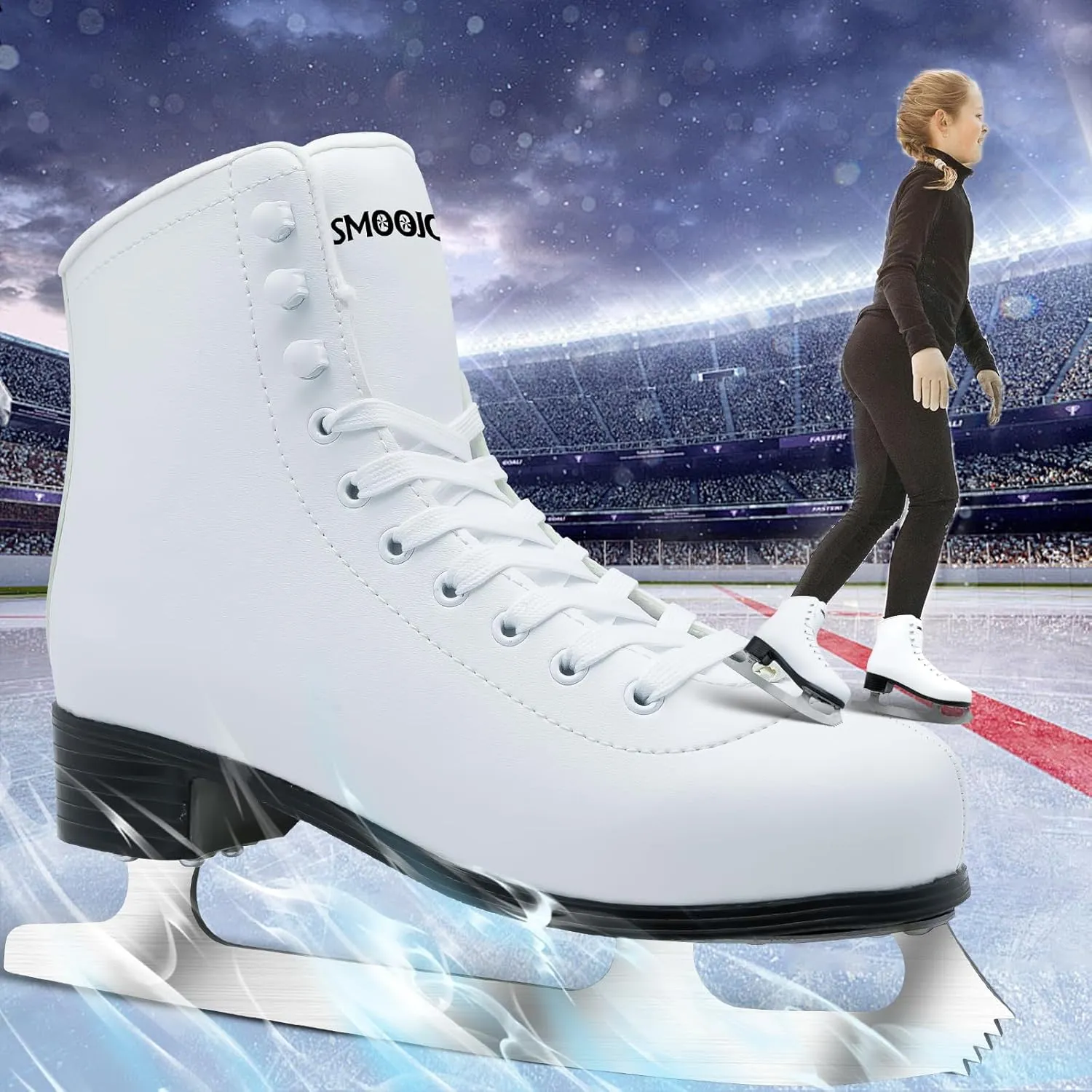 Figure Skates for Women and Men Classic Ice Skates Indoor Outdoor Lace-Up Fun Ice Skate Shoes for Kids Adult
