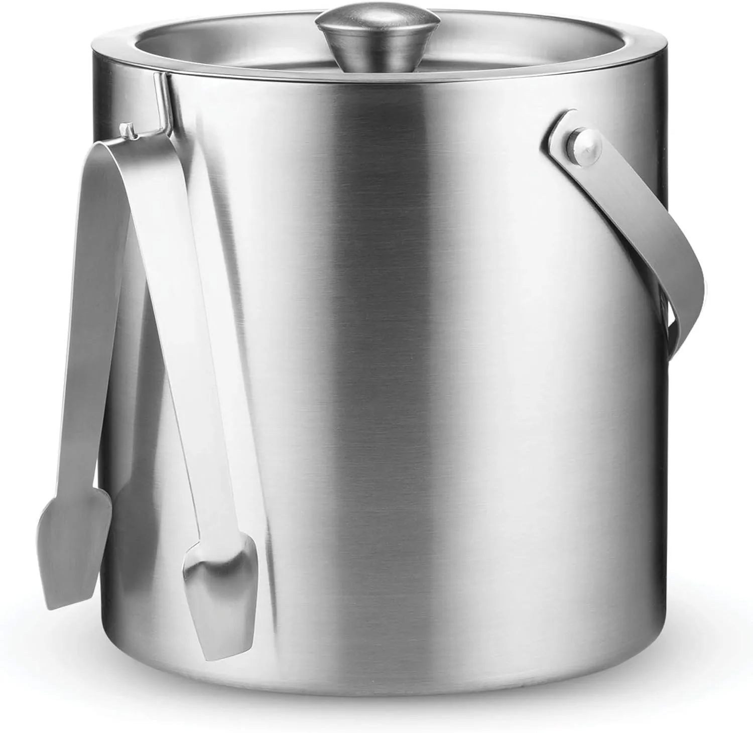 FineDine Double-Wall Stainless Steel Insulated Ice Bucket With Lid & Ice Tong [3 Liter] Included Strainer Keeps Ice Cold & Dry, Carry leather Handle, Home Bar, Chilling Beer, Champagne, Wine Bottle