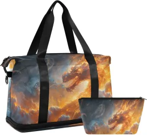 Fire Dragon Duffel Bag Lightweight Carry On Gym Bags for Travel and Weekends, Versatile Overnight Bag with Shoe Compartment