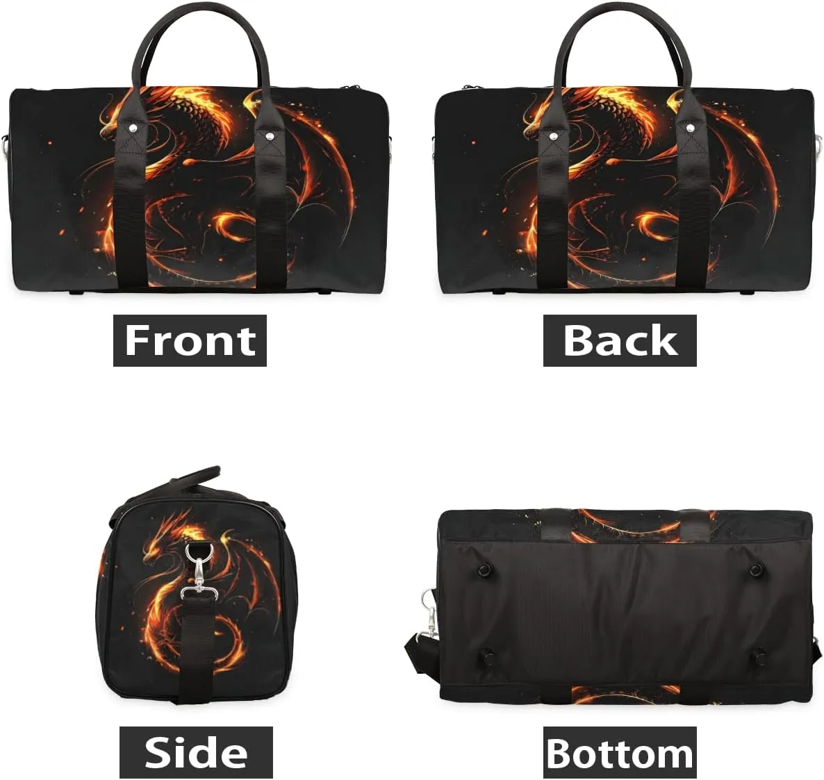 Fire Dragon Travel Duffle Bag for Women Men Gym Duffel Foldable Bag Waterproof Weekender Fantasy Animal Duffle Tote