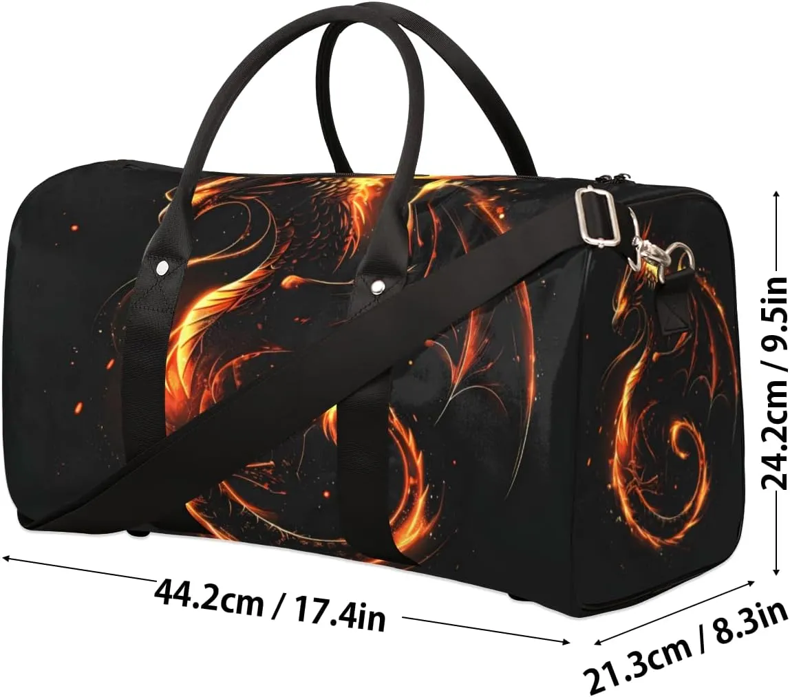 Fire Dragon Travel Duffle Bag for Women Men Gym Duffel Foldable Bag Waterproof Weekender Fantasy Animal Duffle Tote