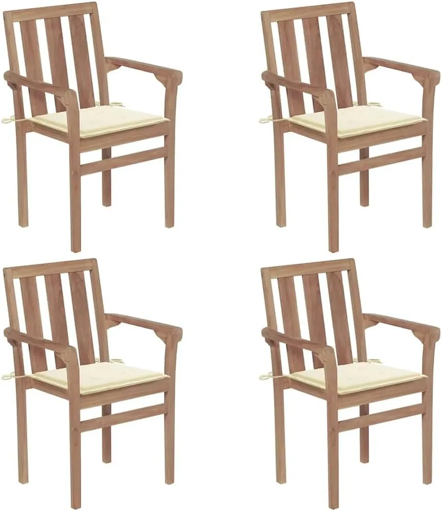 fire Pit Chairs,high Chair,Patio Furniture,Beach Chair,Stackable Patio Chairs with Cushions 4 pcs Solid Teak WoodFor Gardens, patios, Balconies