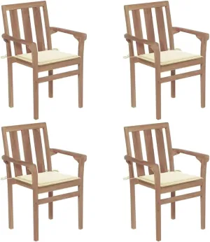 fire Pit Chairs,high Chair,Patio Furniture,Beach Chair,Stackable Patio Chairs with Cushions 4 pcs Solid Teak WoodFor Gardens, patios, Balconies