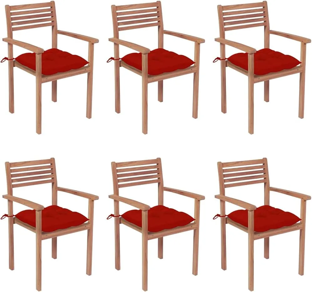 fire Pit Chairs,high Chair,Patio Furniture,Beach Chair,Stackable Patio Chairs with Cushions 6 pcs Solid Teak WoodFor Gardens, patios, Balconies
