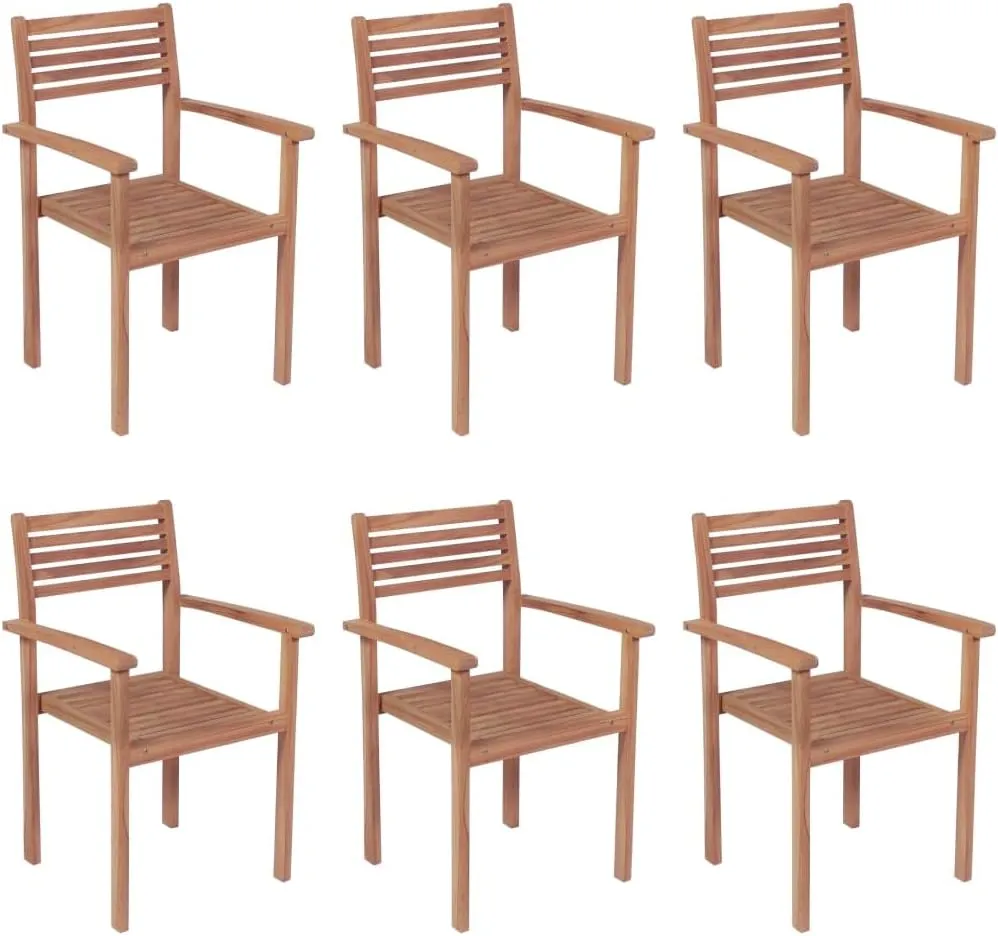 fire Pit Chairs,high Chair,Patio Furniture,Beach Chair,Stackable Patio Chairs with Cushions 6 pcs Solid Teak WoodFor Gardens, patios, Balconies