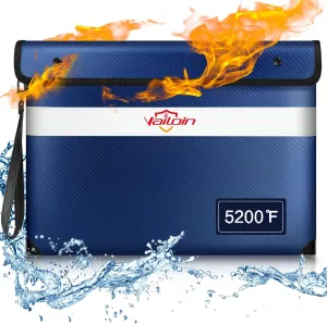 Fire Proof Bag with Water Resistant Zipper（13.9"x10.6"）,5200°F Heat Insulated Fireproof Money Pouch with Hand Strap,Fireproof Water Proof Envelopes for Crucial Documents，Contracts (Blue)