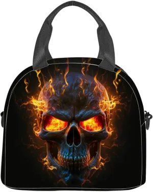 Fire skull the black Insulated Adult Lunch Bag with Shoulder Strap for Women Lightweight Reusable Portable Freezable Lunch Tote Bag for Work Picnic