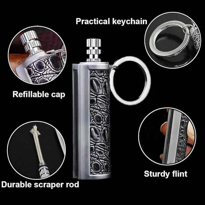 Fire Starter Lighter Waterproof Flint Match Outdoor Camping Permanent Metal Matchstick with Keychain(Sold Without Fluid) (Red)