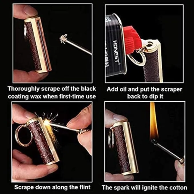 Fire Starter Lighter Waterproof Flint Match Outdoor Camping Permanent Metal Matchstick with Keychain(Sold Without Fluid) (Red)