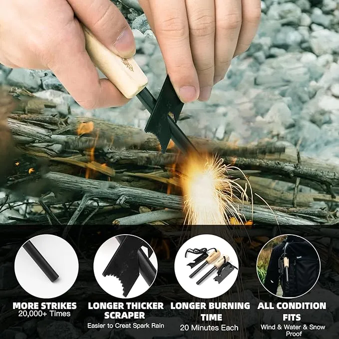 Fire Starter Survival Tool, Ferro Rod Fire Starter Kit & Backpacking Multitool, Fire Steel, Fire Rod